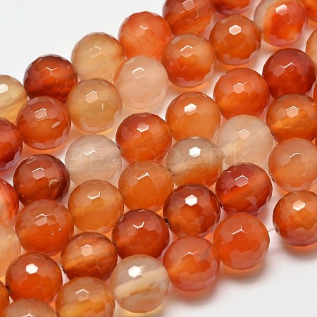 Round Faceted Natural Red Agate Bead Strands G-M257-12mm-27-1