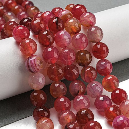Faceted Natural Dragon Veins Agate Beads Strands G-F447-12mm-P08-1