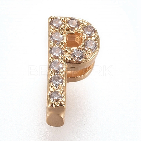 Golden Plated Brass Micro Pave Cubic Zirconia Slide Charms ZIRC-L075-61P-G-1