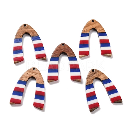 Independence Day Opaque Striped Resin & Walnut Wood Pendants RESI-U010-02W-1