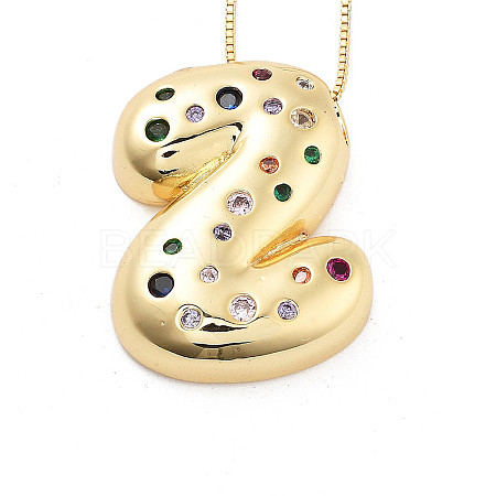 Brass Micro Pave Cubic Zirconia Letter Pendant Necklaces LS-KK-Z069-01G-Z-1