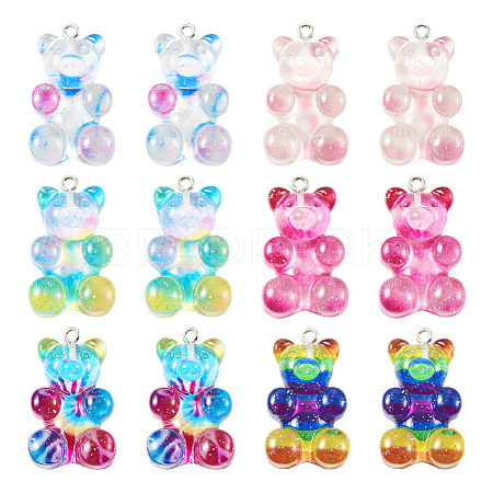 12Pcs 6 Colors Translucent Resin Pendants CRES-TA0001-21-1