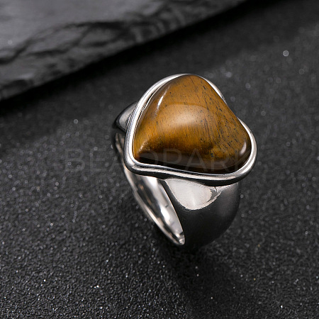 304 Stainless Steel with Natural Tiger Eye Finger Rings for Men FS-WG9BB25-10-1