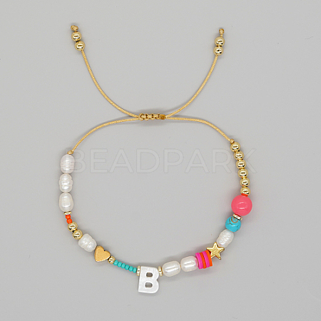 Initial Letter Natural Pearl Braided Bead Bracelet LO8834-02-1