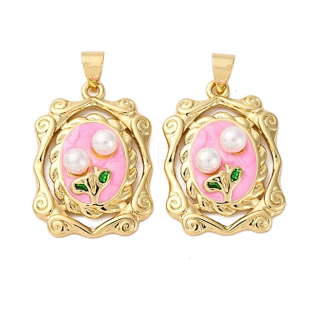 Flower Brass Enamel Pendants KK-D390-17G-02-1