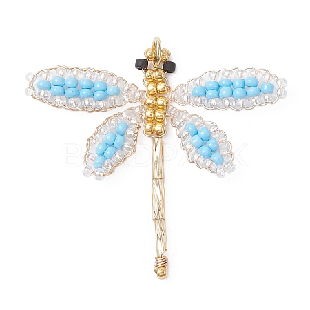 Glass Seed Beaded Dragonfly Pendants PALLOY-MZ00983-01-1