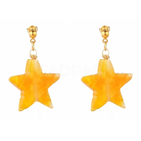 Natural Agate Star Dangle Stud Earrings EJEW-JE04420-03-1