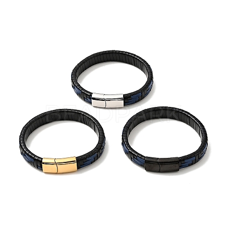 Leather Braided Rectangle Cord Bracelet with 304 Stainless Steel Magnetic Clasps for Men Women BJEW-C021-04-1