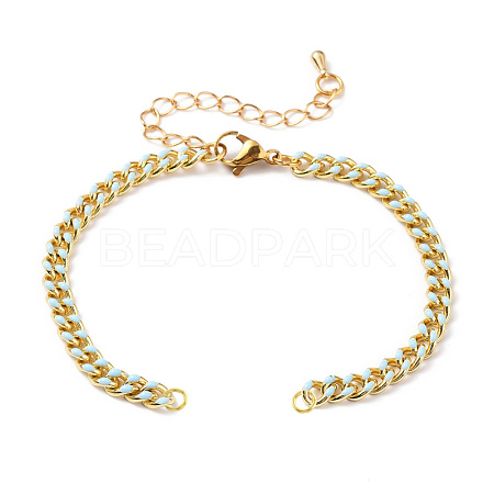 Two Tone Handmade Brass Curb Chain Bracelet Makings X-AJEW-JB00850-01-1
