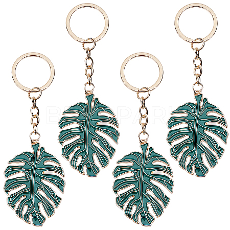 4Pc Monstera Leaf Alloy Enamel Pendant Keychain KEYC-CP0001-25-1