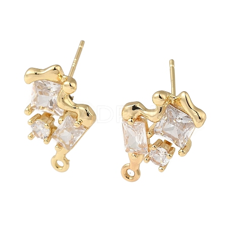 Brass with Clear Cubic Zirconia Stud Earring Findings KK-G499-06G-1