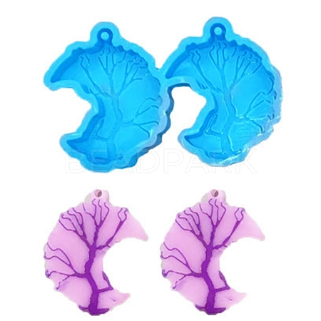 Moon with Tree of Life(Imitation Wire Wrapped Gemstone) Pendant Silicone Molds DIY-I088-05-1