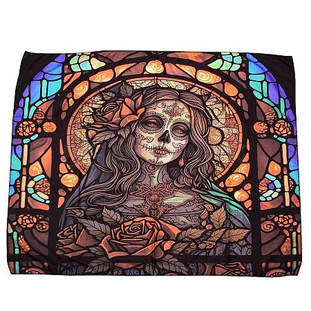 Halloween Theme Skull Pattern Polyester Wall Hanging Tapestry HAWE-PW0001-112A-1