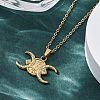 Crescent Moon Cross 304 Stainless Steel Pendant Necklaces NJEW-M096-30G-5