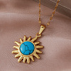 Vintage 304 Stainless Steel Sun Pendant Necklace with Dyed Synthetic Turquoise Stone for Women TN1181-2