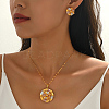 Vintage Brass Flower Stud Earrings & Pendant Necklaces Sets for Women GX0919-3