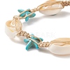 Natural Shell Evil Eye & Synthetic Turquoise(Dyed) Starfish Braided Bead Bracelet BJEW-TA00195-5