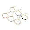 Heart with Evil Eye Enamel Link Bracelet with Clear Cubic Zirconia Tennis Chains BJEW-G650-04G-1