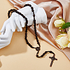 2Pcs Zinc Alloy & Wood Jesus Cross Rosary Bead Necklaces NJEW-DC0001-14-5