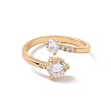 Clear Cubic Zirconia Flat Round Open Cuff Ring RJEW-G267-01G-1