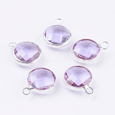 Silver Color Plated Brass Glass Flat Round Charms GLAA-M003-A-12S-1