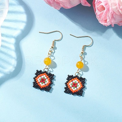 Handmade Glass Seed Beaded Window Lattice Pattern Dangle Earrings EJEW-MZ00560-01-1