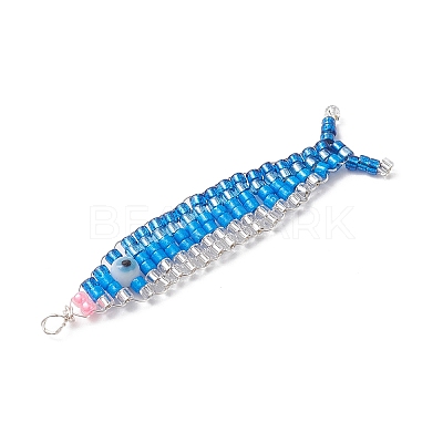 Copper Wired Glass Seed Beaded Pacific Saury Pendants PALLOY-MZ01105-1