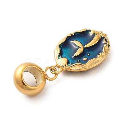 Ion Plating(IP) 304 Stainless Steel Dodger Blue Enamel European Dangle Charms STAS-G308-34G-1