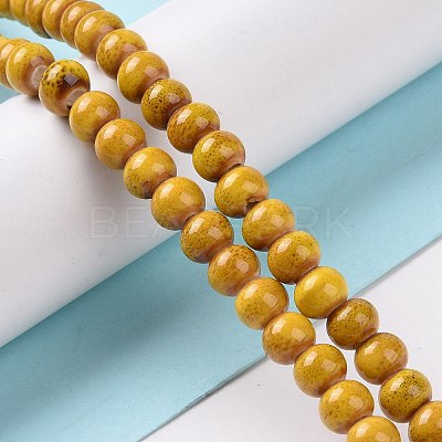 Handmade Fancy Antique Glazed Porcelain Ceramic Round Beads Strands PORC-L019-6mm-02-1