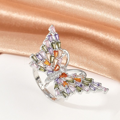 Butterfly Brass Micro Pave Colorful Cubic Zirconia Finger Rings for Women RJEW-G343-30P-01-1