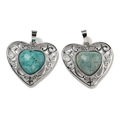 Natural Amazonite Peach Love Heart Pendants G-G158-01I-1