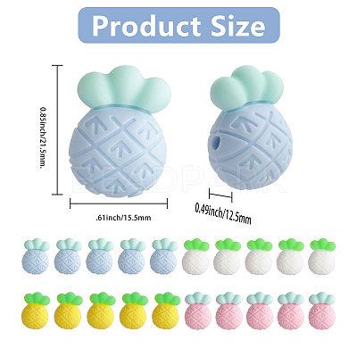 20Pcs 4 Colors Pineapple Food Grade Eco-Friendly Silicone Focal Beads SIL-GL0001-05-1