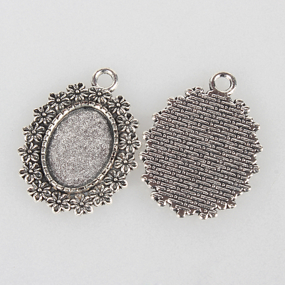 Tibetan Style Alloy Pendant Cabochon Settings X-TIBEP-N003-29AS-1
