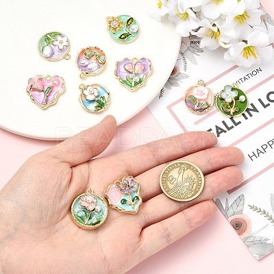 10Pcs 10 Styles Rack Plating Alloy Rhinestone Enamel Pendants ENAM-YW0008-30-1