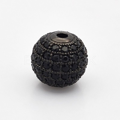 CZ Brass Micro Pave Grade AAA Gunmetal Color Cubic Zirconia Round Beads KK-O065-6mm-01B-NR-1