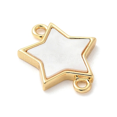 Brass Pave Natural White Shell Connector Charms KK-S522-03E-G-1