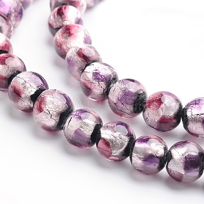 Handmade Silver Foil Glass Round Beads X-FOIL-I005-02B-1