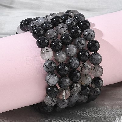 Natural Rutilated Quartz Round Beads Stretch Bracelets for Women BJEW-Z158-03H-03-1