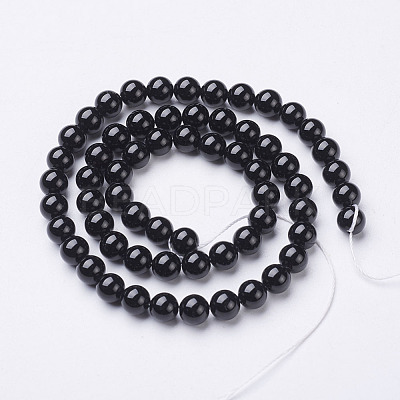 Natural Dyed & Heated Black Onyx Round Beads Strands X-GSR6mmC097-1