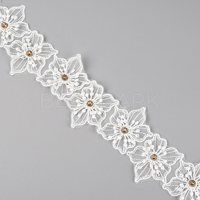 Organza Ribbon with Light Golden Brown Beads FW-TAC0003-04-1