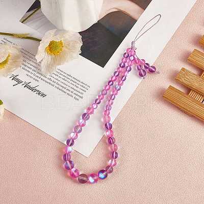 Round Synthetic Moonstone Beaded Mobile Straps HJEW-SW00042-07-1