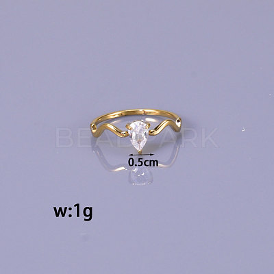 Teardrop 304 Stainless Steel with Clear Cubic Zirconia Finger Rings for Women FS-WG6614B-02-1