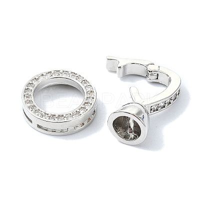 Rack Plating Brass Pave CLear Cubic Zirconia Fold Over Clasps KK-M282-47P-1