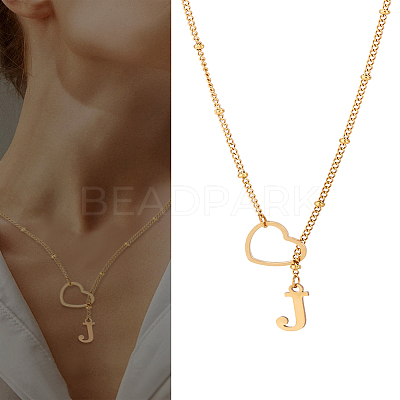 1Pc Letter & Heart Stainless Steel Lariat Necklaces for Women NJEW-LP0002-87G-J-1