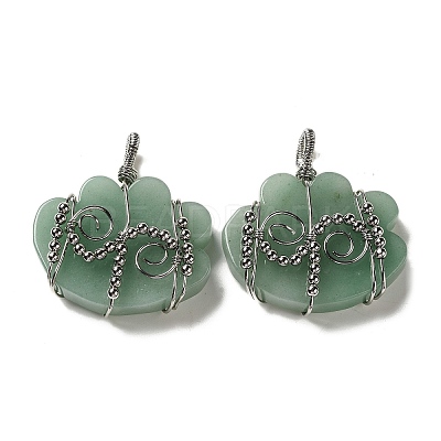 Natural Green Aventurine Copper Wire Wrapped Pendants G-K338-07P-05-1