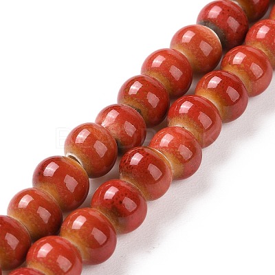 Handmade Fancy Antique Glazed Porcelain Ceramic Round Beads Strands PORC-L019-6mm-08-1