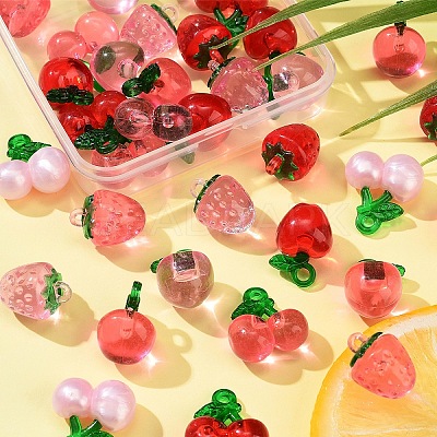 12Pcs 3 Colors Transparent Resin & Acrylic 3D Fruit Pendants FIND-YW0006-01-1