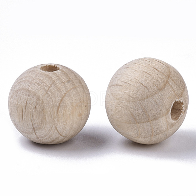 Undyed Natural Beech Wood Beads X-WOOD-T020-01A-1