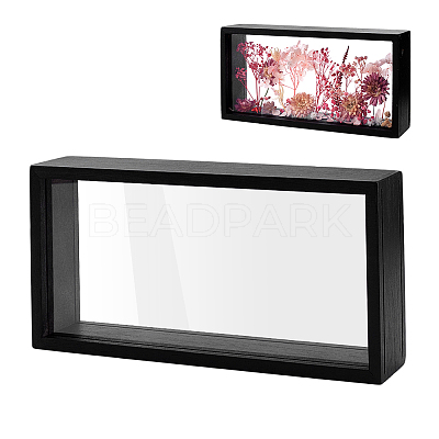 Rectangle Double Sided Clear Acrylic with Wood Display Cases ODIS-WH0038-237C-1