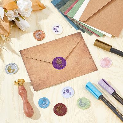Brass Wax Seal Stamp with Wood Handle AJEW-WH0412-0277-1